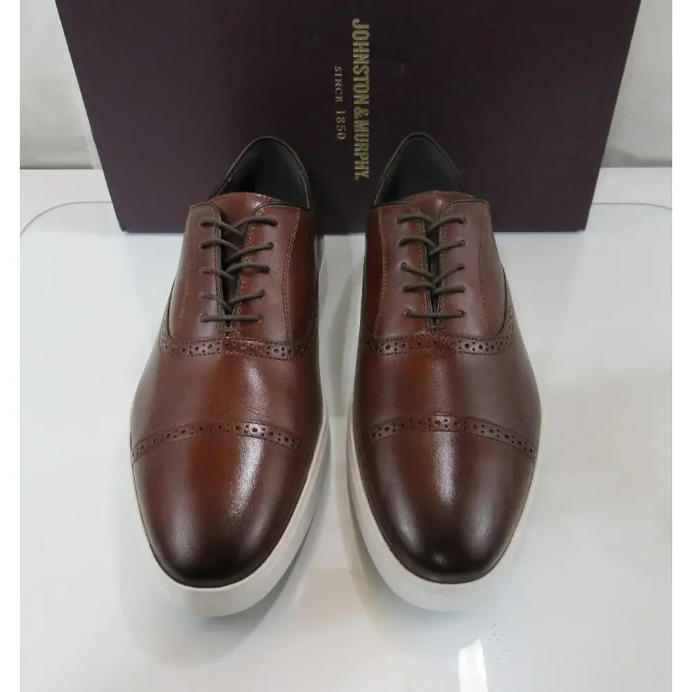 Men's Johnston and Murphy Brody Size 10 M Cap Toe Lace Up Oxford Sneakers Brown